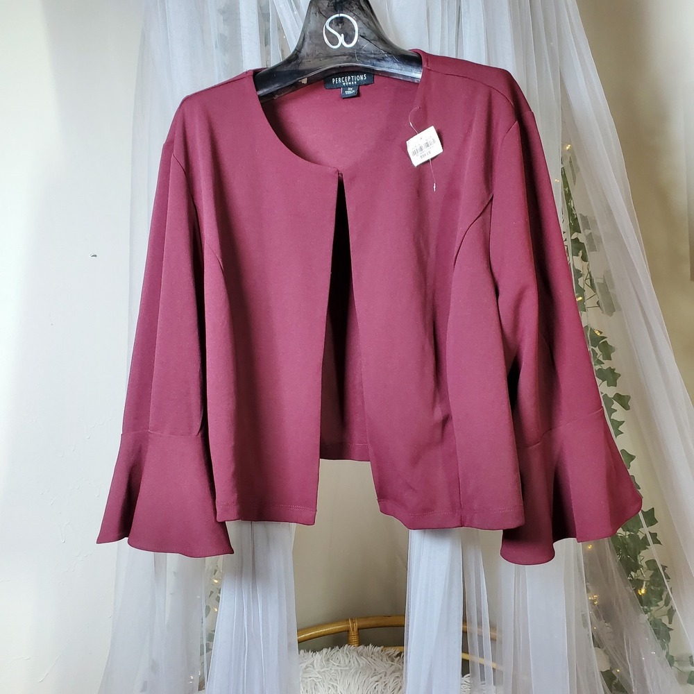Vtg Perceptions Whimsgoth Burgundy Open Blazer Fairy Flare Sleeve Wedding Sz 3X